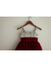 Beaded Gray Satin Burgundy Tulle Stunning Flower Girl Dress